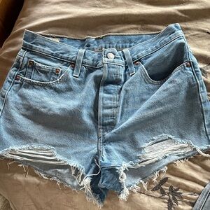 Levi's Light Blue Distressed Denim Cutoff Shorts